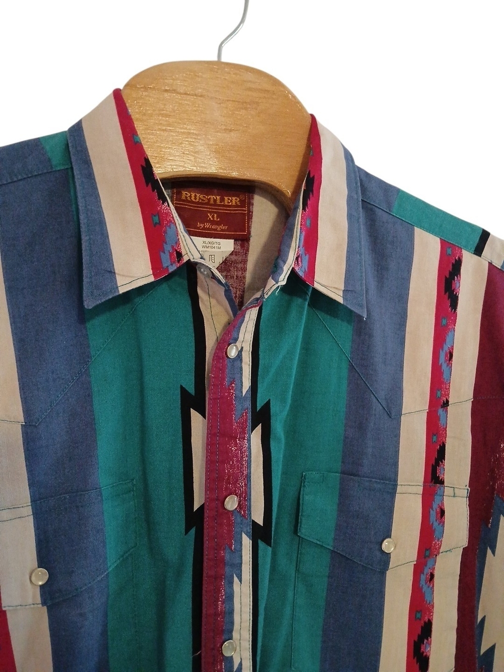 Vintage Rustler by Wrangler Western Shirt Mens XL‎ Aztec Native Print Pearl Snap